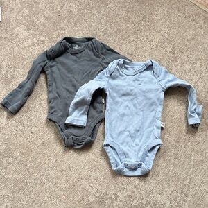 Honest Long-Sleeve Baby One-Piece Bodysuits in Charcoal and Light Blue